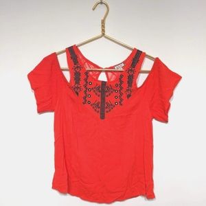 Eyeshadow Boho Red Orange Cold Shoulder Top M